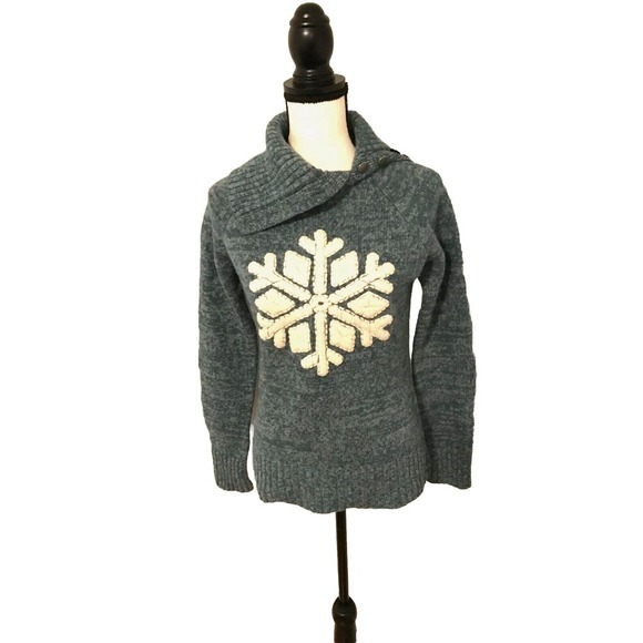 Sundance Stratton Green Turtleneck Lambswool Snowflake Sweater - Size Small - Picture 1 of 8